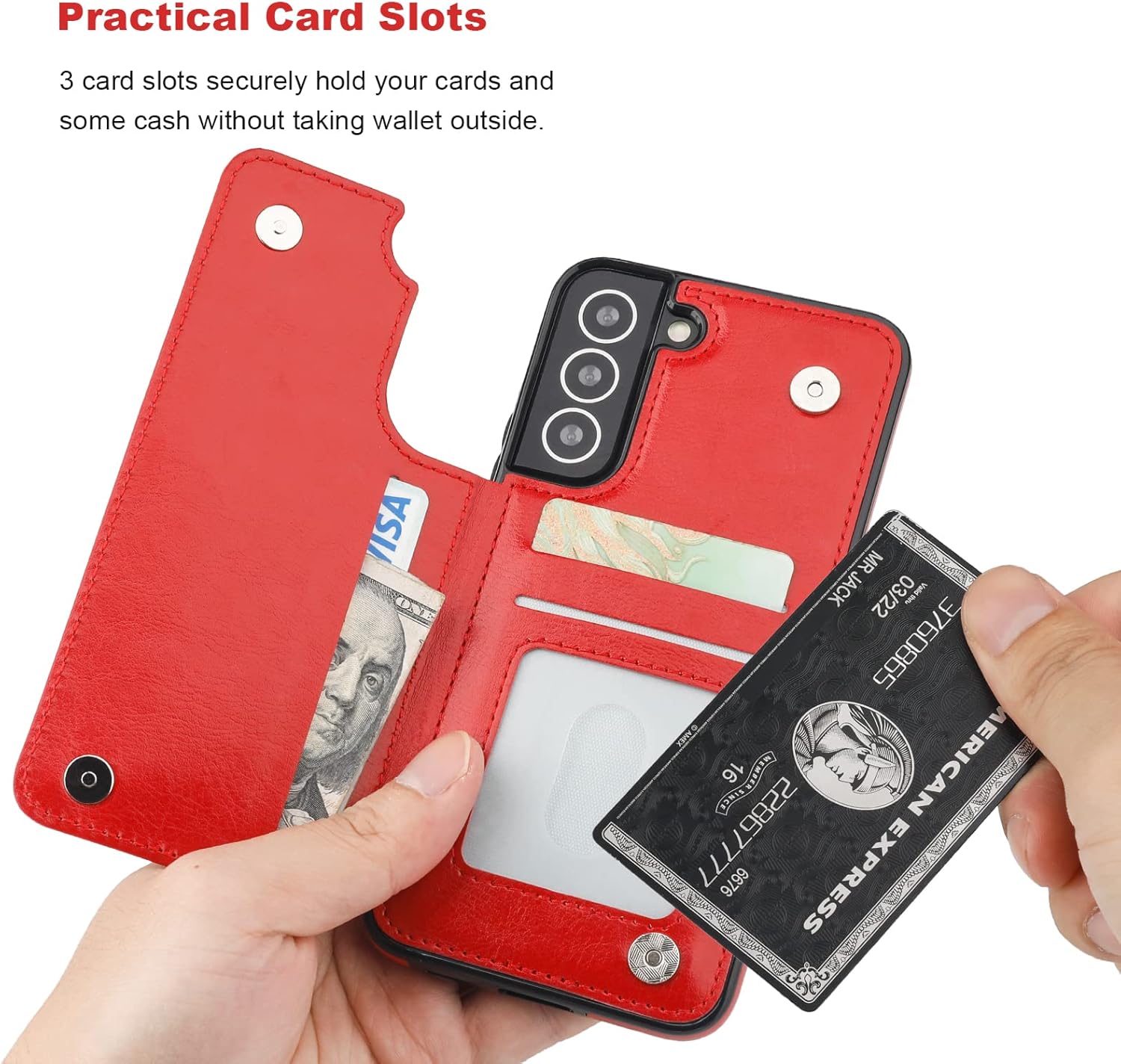 ONETOP Compatible with Samsung Galaxy S22 Wallet Case with Card Holder, PU Leather Kickstand Card Slots Case, Double Magnetic Clasp and Durable Shockproof Cover 5G 6.1 Inch(Red)