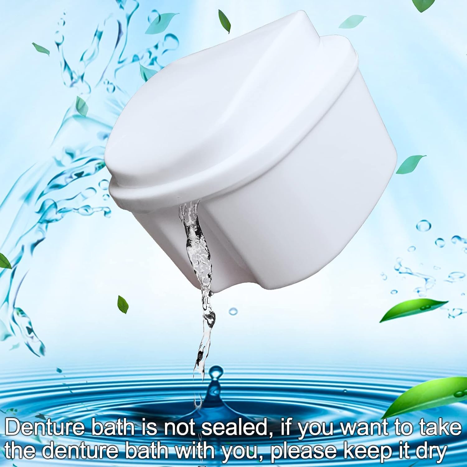 1Pack Denture Case Dental Mouthguard Case, Denture Bath Box Cleaning with Brush, Strainer Basket and Lid Waterproof - White