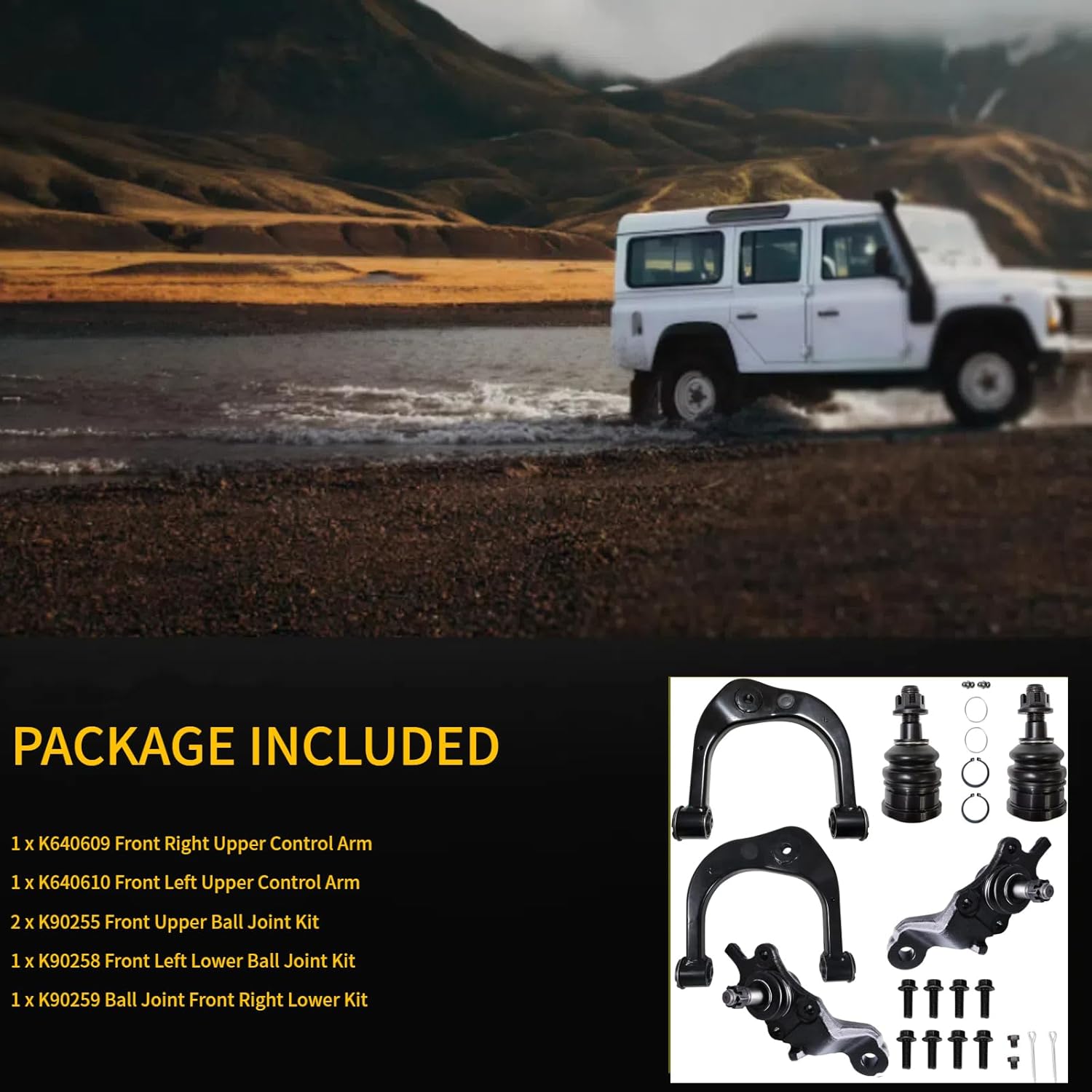 Front Upper Control Arm and Upper Lower Ball Joint Kit 6pc K640609 K640610 K90255 K90258 K90259 for Toyota Tacoma 1995-1997 4WD & 1998-2004 4WD 2.7L 3.4L & 2000-2004 RWD 2.7L 3.4L, Suspension Kit