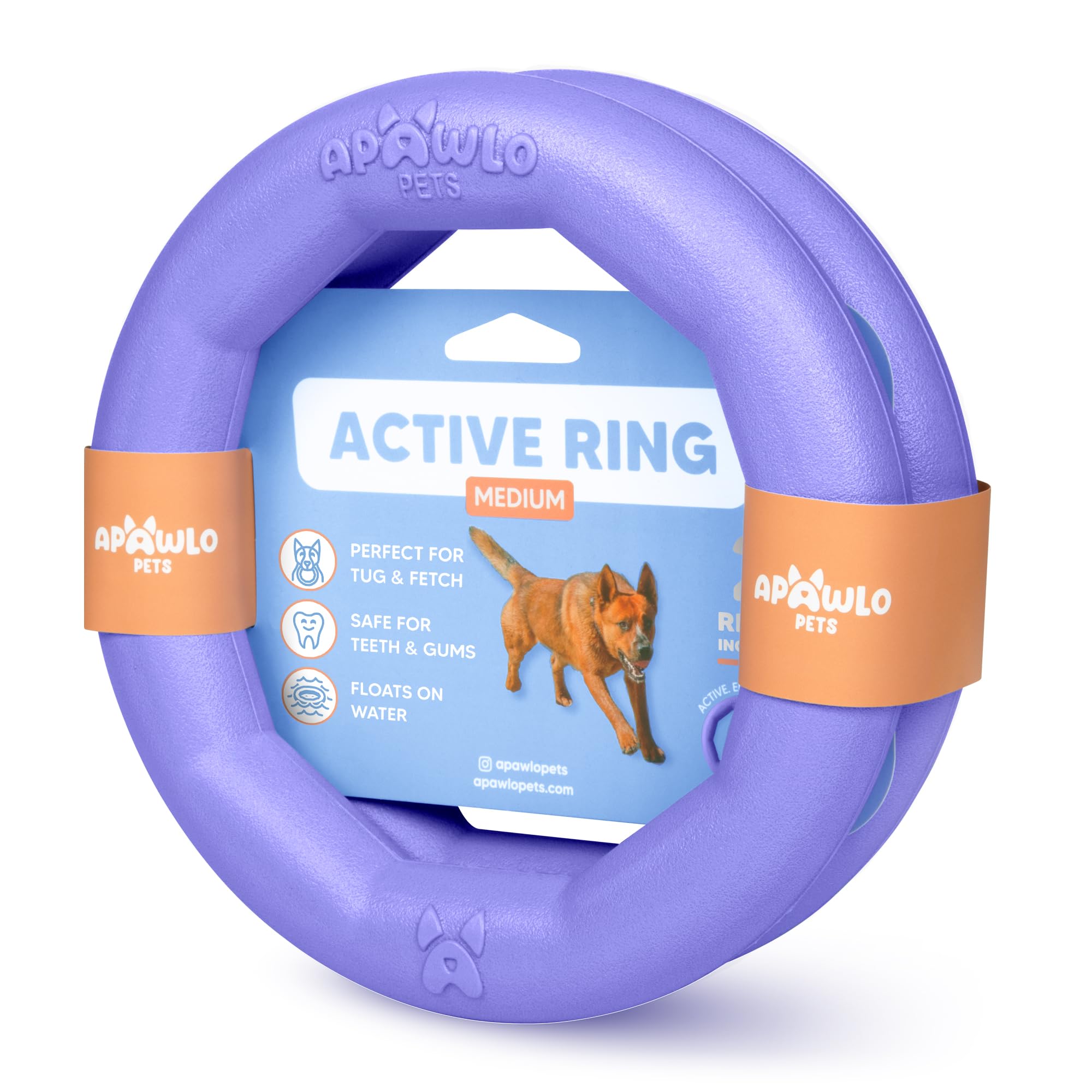 APAWLO Pets Set of 2 Active Dog Toy Rings - Floating Dog Rings for Outdoor Play, Training & Fetch - Durable Fetch Toy, Frisbee Alt, Outside Yard Toys for Medium Breeds - Purple