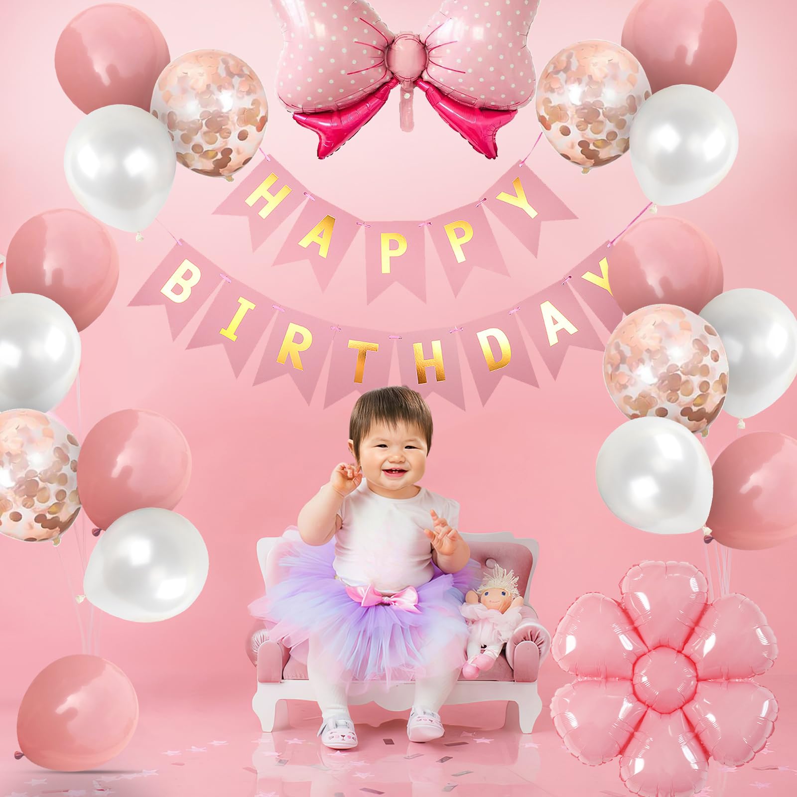 フラワー 誕生日 ガーランド コンフェッティ バルーン 誕生日 飾り付け コンフェッティ バルーン （Happy Birthday