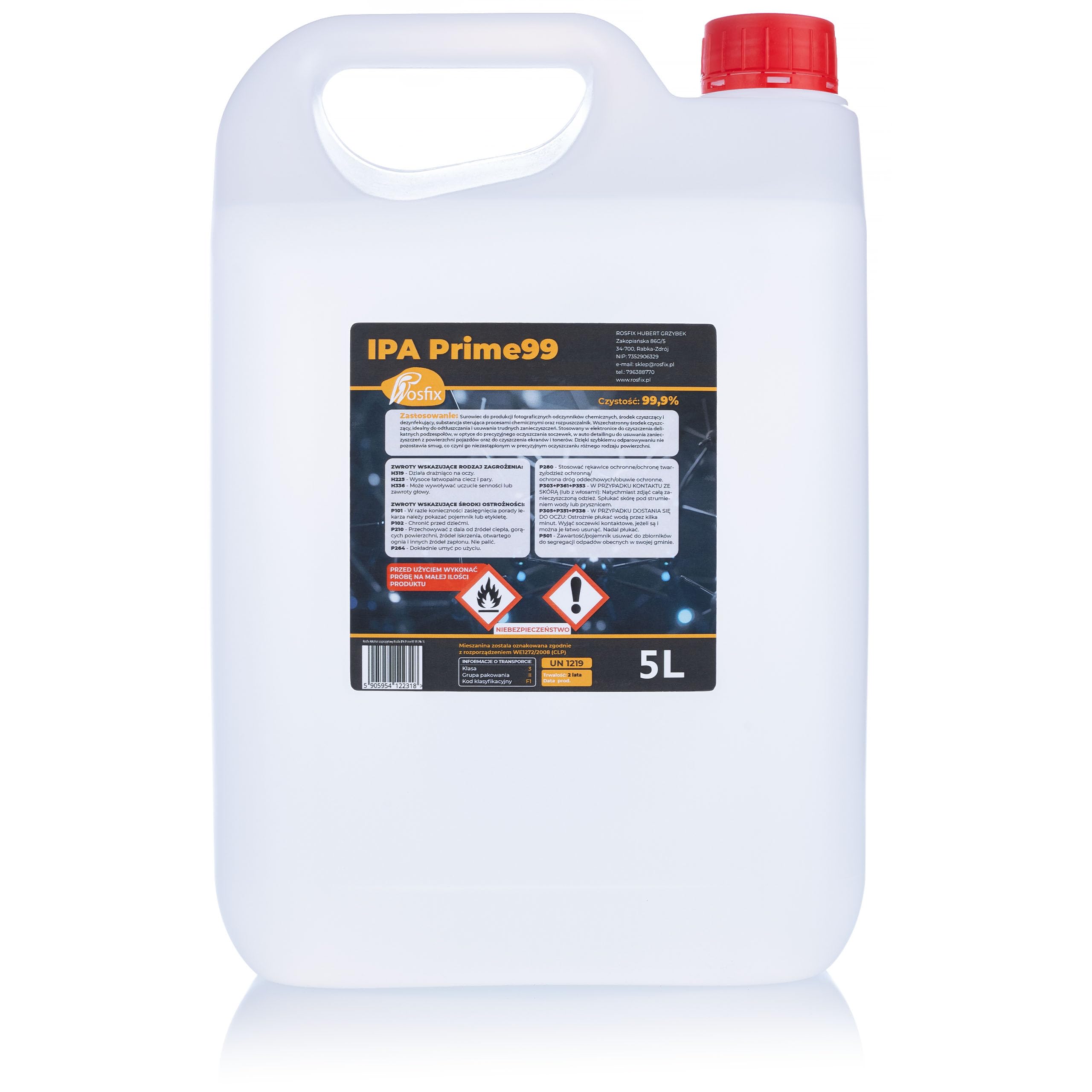 Rosfix IPA Prime99 Alcol Isopropilico 99,9% 5L – Alta Purezza, Evaporazione Rapida, Incolore | Pulizia, Sgrassaggio, Disinfezione | Uso Professionale | Solvente Tecnico
