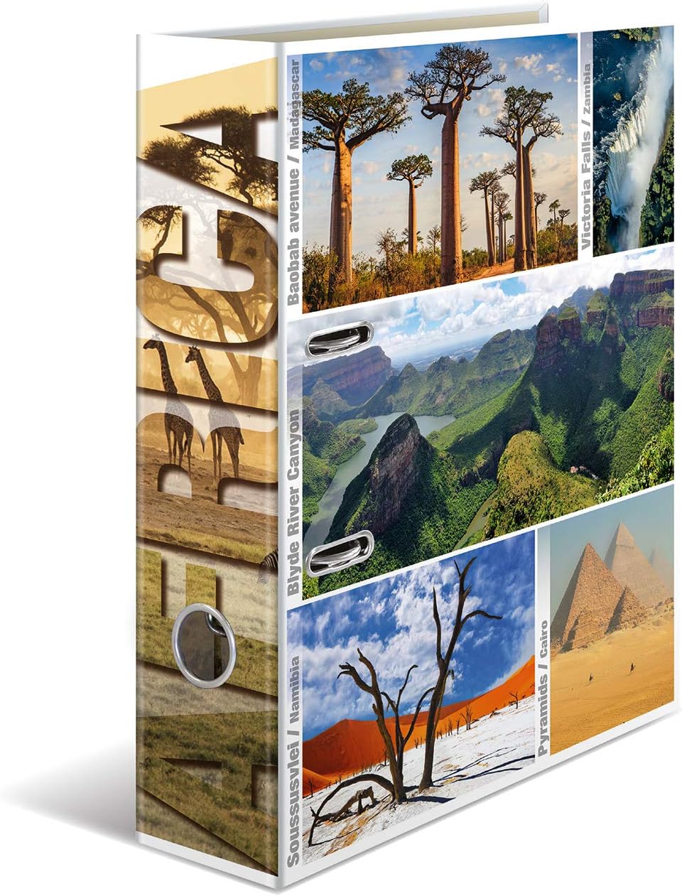 HERMA Lever Arch File Globetrotter with Africa Motif, A4, 70 mm Spine, with Inner Print, 1