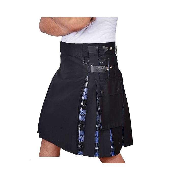 Buy DSS KILTS Men's Hybrid Black Cotton & Tartan Utility Kilts with Leather StrapsPlus Size