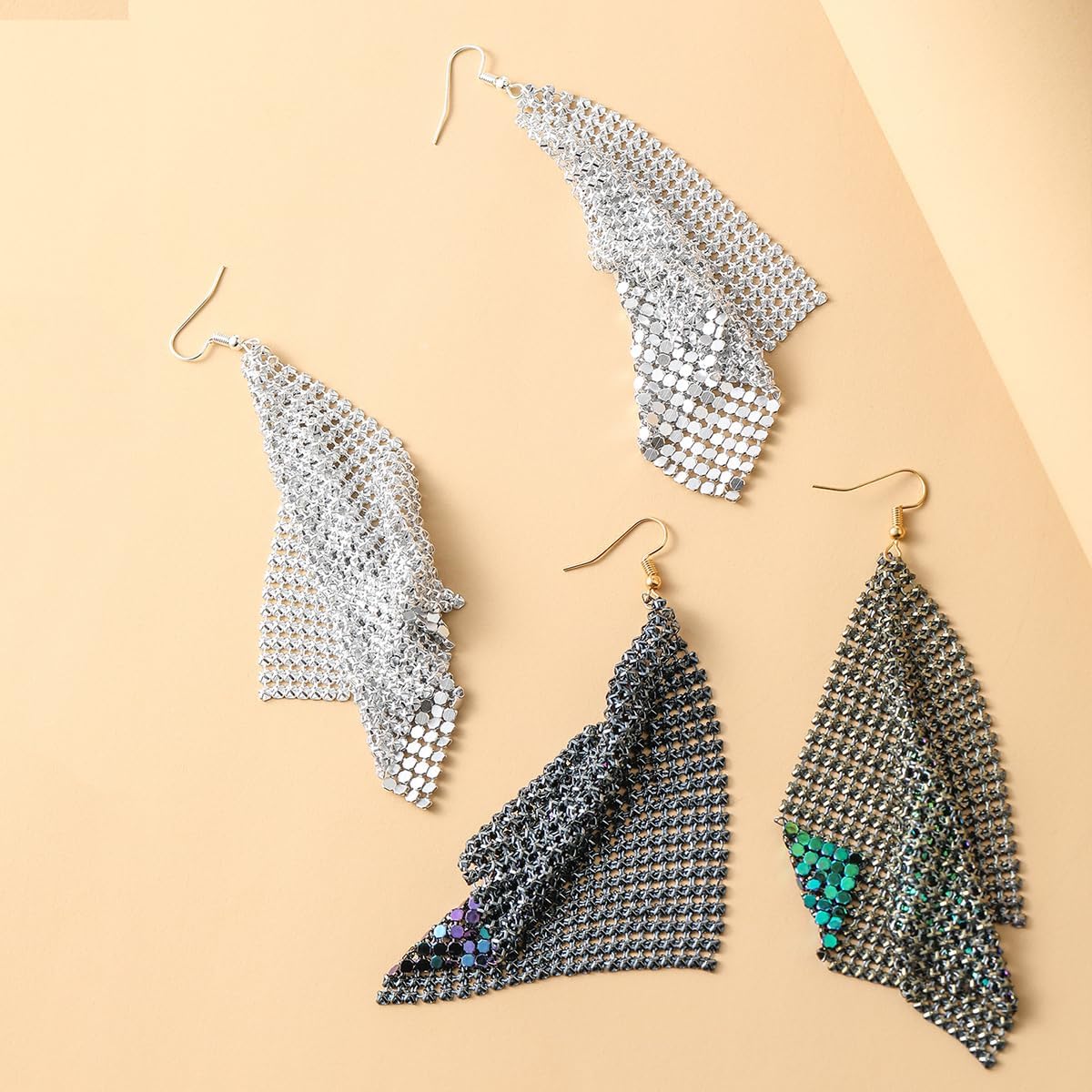 Trendy Women Earrings Metal Mesh Grid Sequins Tassel Long Drop Dangle Earrings for women(gold) - Image 7