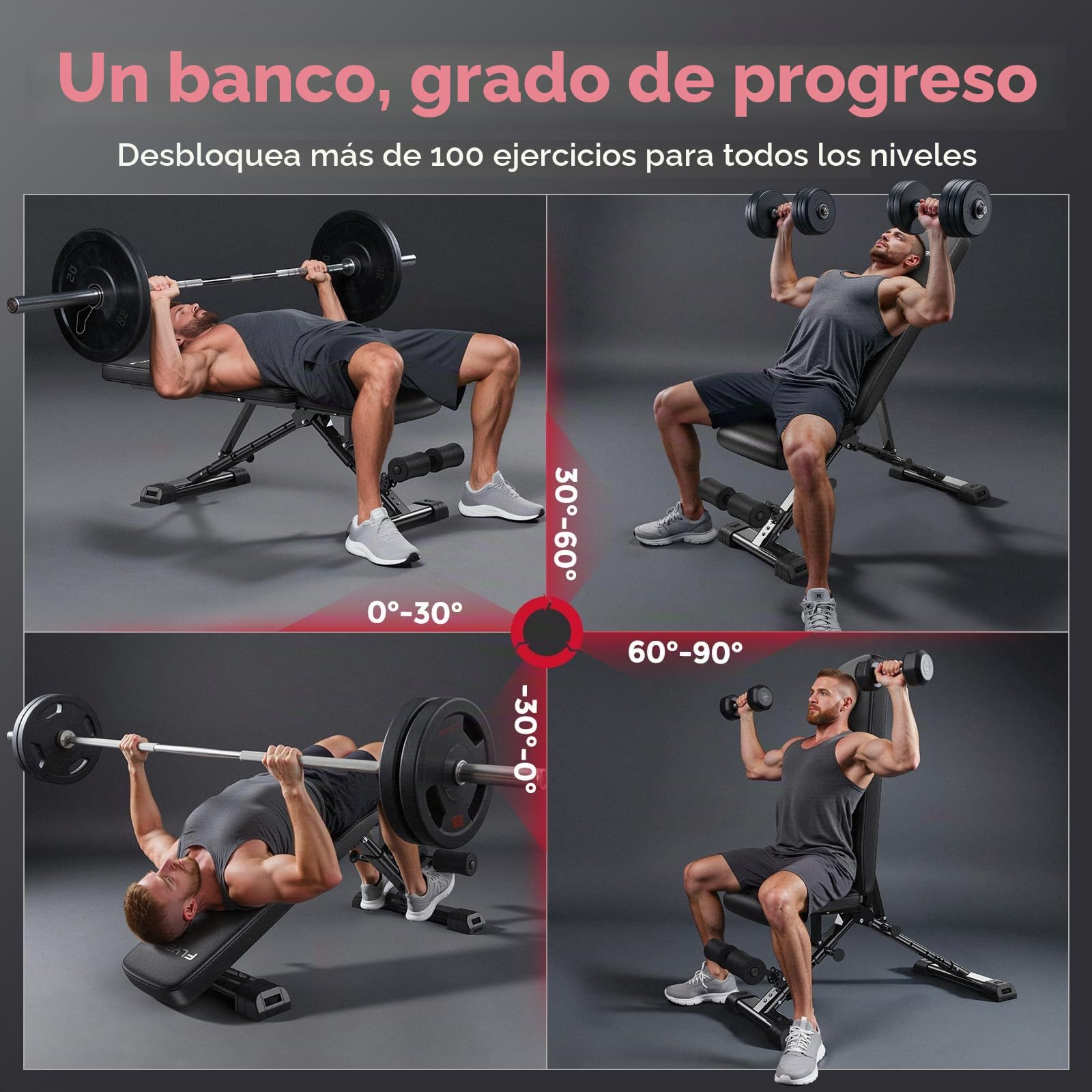 FLYBIRD Banco de pesas regulable,profesional, sistema de regulación rápida,fácil de plegar y guardar,respaldo extendido adecuado para press de banca, montado al 90%