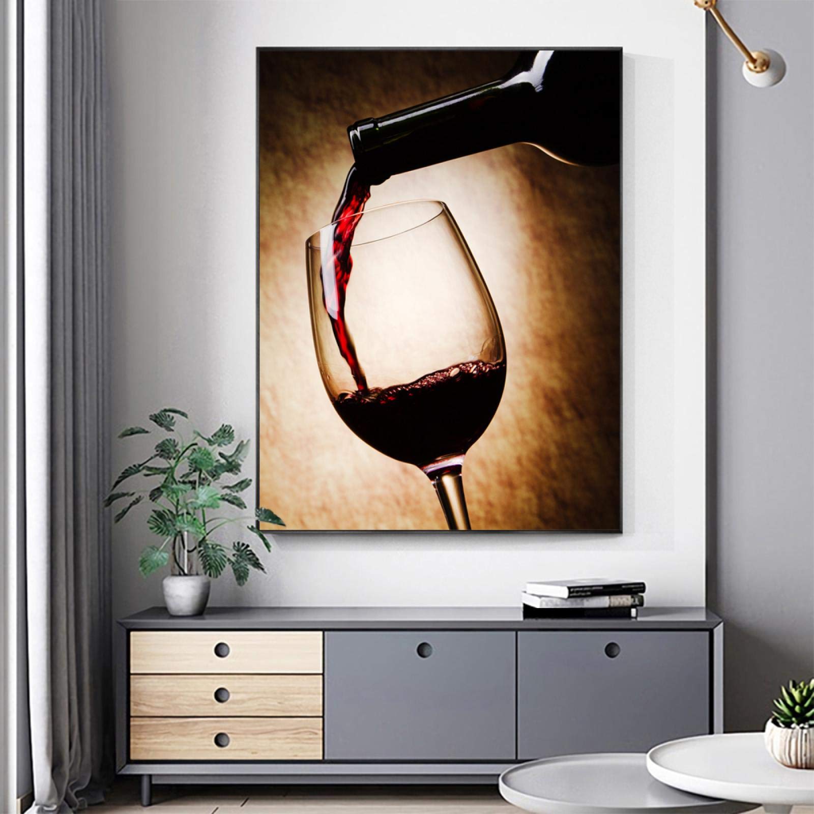 Moderne Rouge Vin Verre Affiche Toile Mur Art Peinture Vin Photos Oeuvre Pour Bar Restaurant Cuisine Décoration De La Maison 50x75cm (20x30in) Sans Cadre