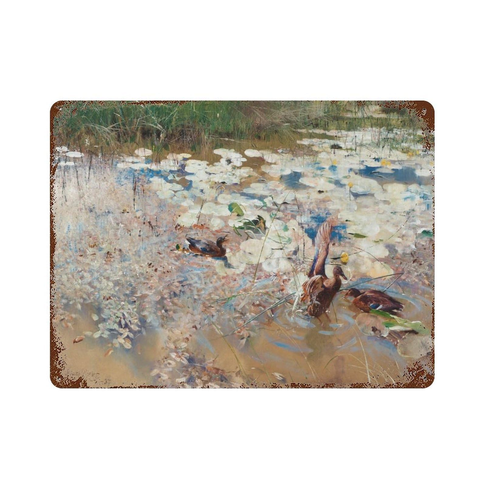 xiaoxiaoshen Duck Wall Art, Vintage, Ducks in Lily Pond Wall Decor Art Metal Tin Poster Modern Home Decor Art Home Bar Shop Decorations Vintage Sign 30x40cm