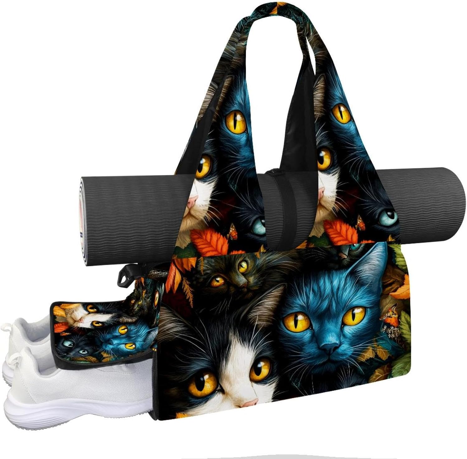 Yoga Mat Bag, Gym Workout Bag with Shoe Compartment, Bees Pilates Bag for Women, Quick Access Storage Yoga Tote Bag for Sports Travel Office