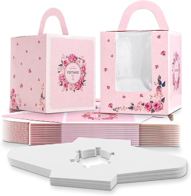 25 Pcs Single Cupcake Boxes, Individual Cake Boxes with Window, Cupcake Carrier with Inserts, Bakery Boxes with Handle, for Baby Showers, Weddings, Birthday Parties