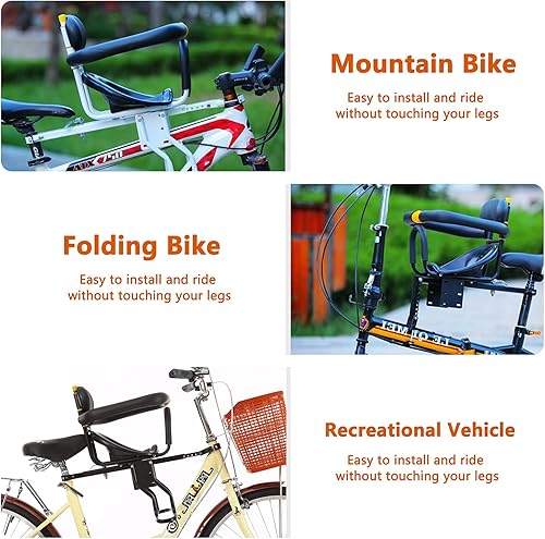 Miniatura 8 de INNOLIFE Asiento de bicicleta para niños, asiento de bicicleta para niños montado en la parte delantera con barandilla para niños de 8 meses a 6