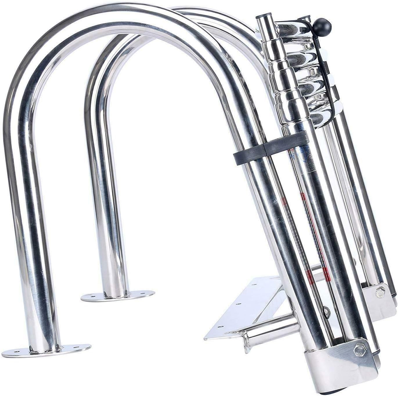 HYDDNice 4 Step Stainless Steel Pontoon Boat Ladder Foldable Telescoping Rear Entry Inboard Ladder Swim Deck Ladder with Pedal Hand Railing Ladder