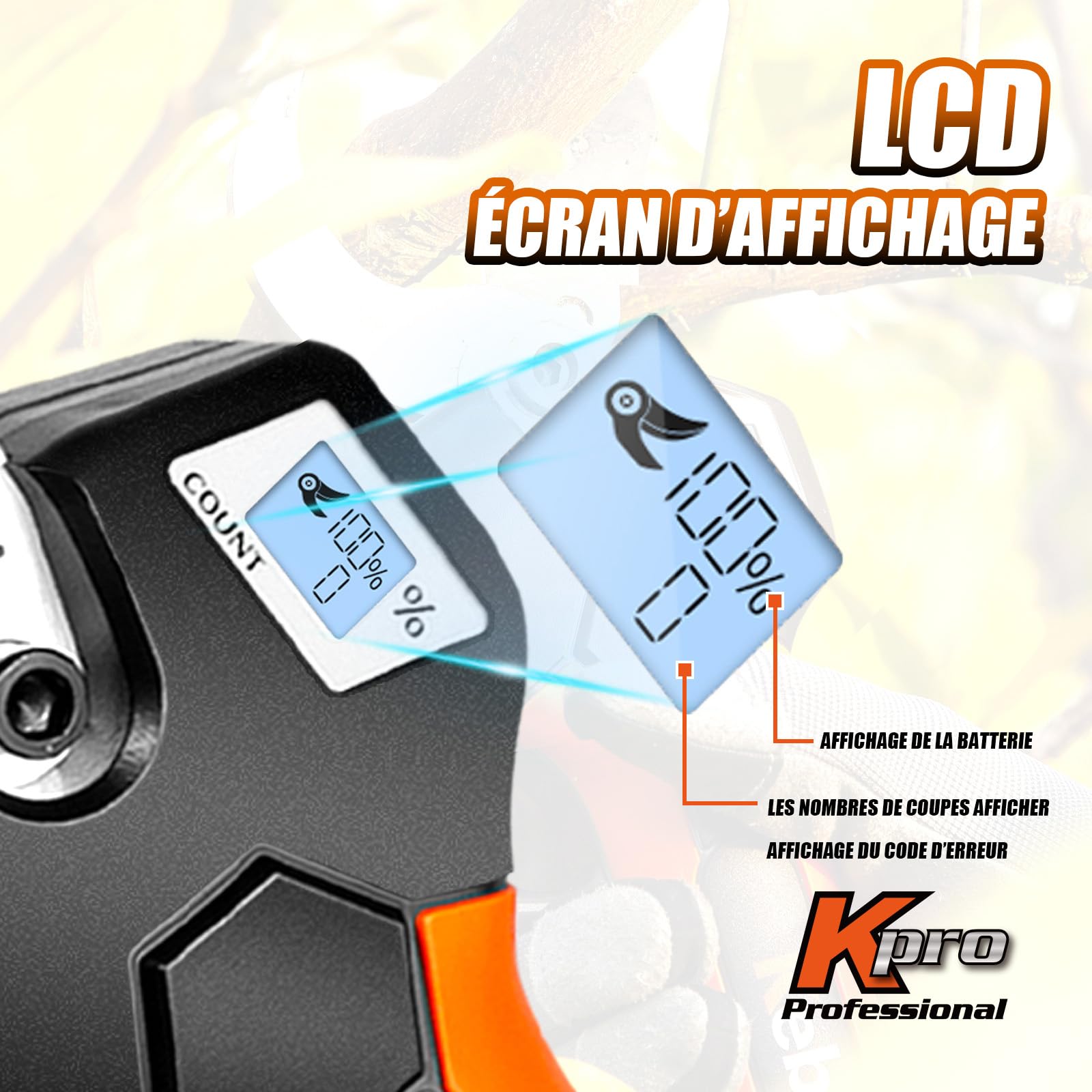 Kebtek Sécateur électrique avec Perche Télescopique Kit - Professionnel Sécateur à Batteries - Moteur Sans Balais 18 V - Diamètre de Coupe 40mm, 2 Pack Batteries