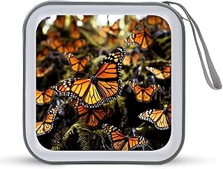 Heaps of Orange Monarch Butterflies DVD Case,Portable Zipper CD Holder EVA Protective Blu-ray Wallet Hard Plastic DVD Case Large Storage Disc Wallet Bag for Car, Home, Office, Games Disc