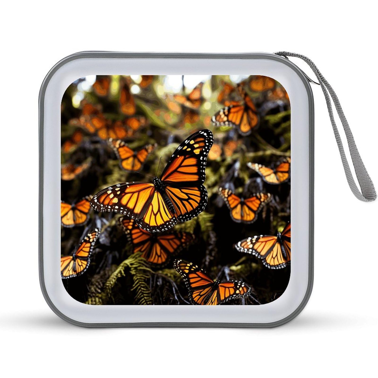 VstaDank - Orange Monarch Butterflies 40 Capacity CD Case with Zipper Disc Organizer, Portable Hard Plastic CD Storage Organizer