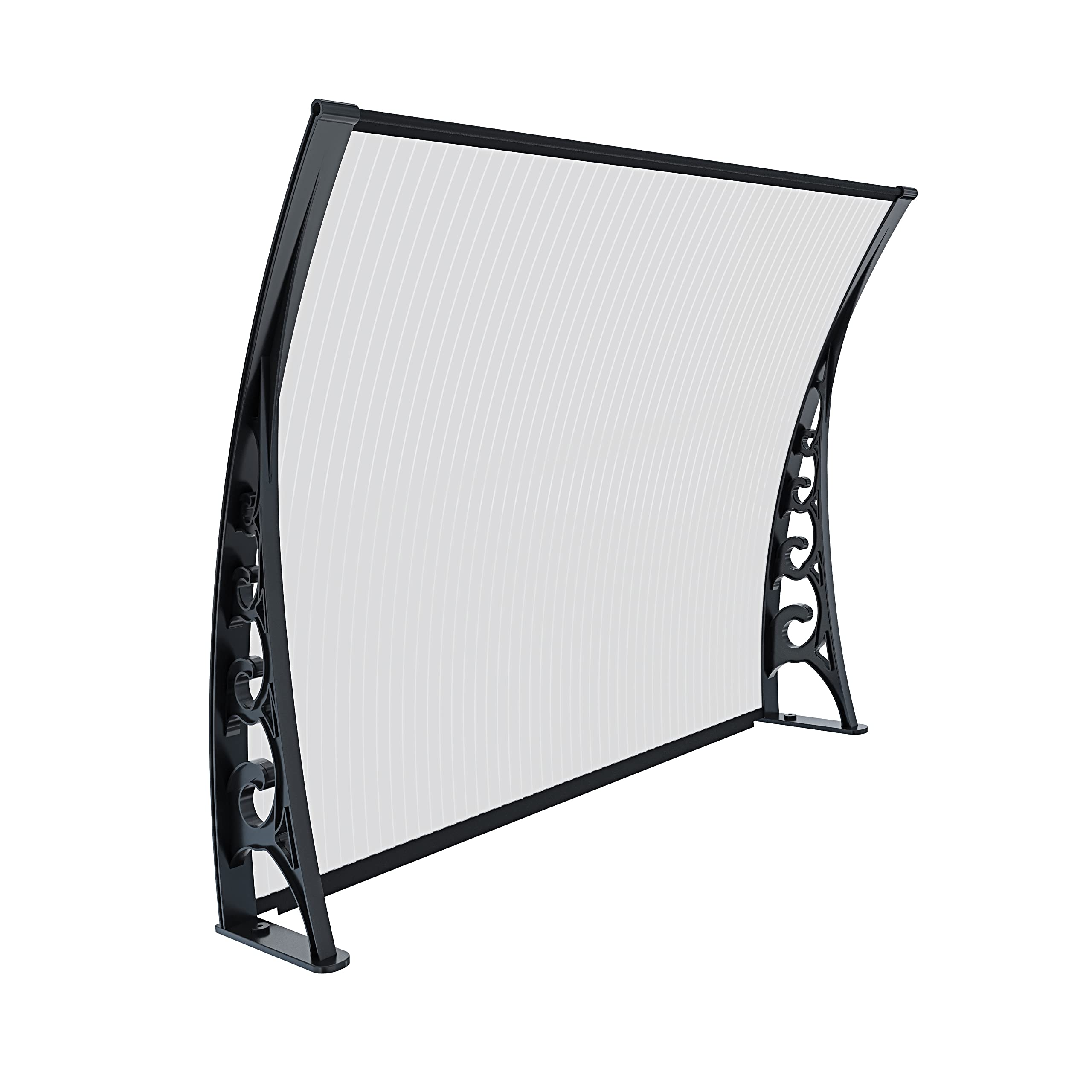 BRICOZONE Pensilina In Policarbonato Alveolare Trasparente Braccetti In ABS Profili In Alluminio Copertura 5 Mm Modulare Estensibile Protezione Ingresso Porta Resistente A Pioggia Neve (80 x 150 cm)