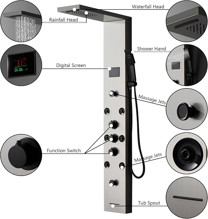 Panel de Ducha LED Acero Inoxidable Cepillado con Set de Accesorios miniatura 3