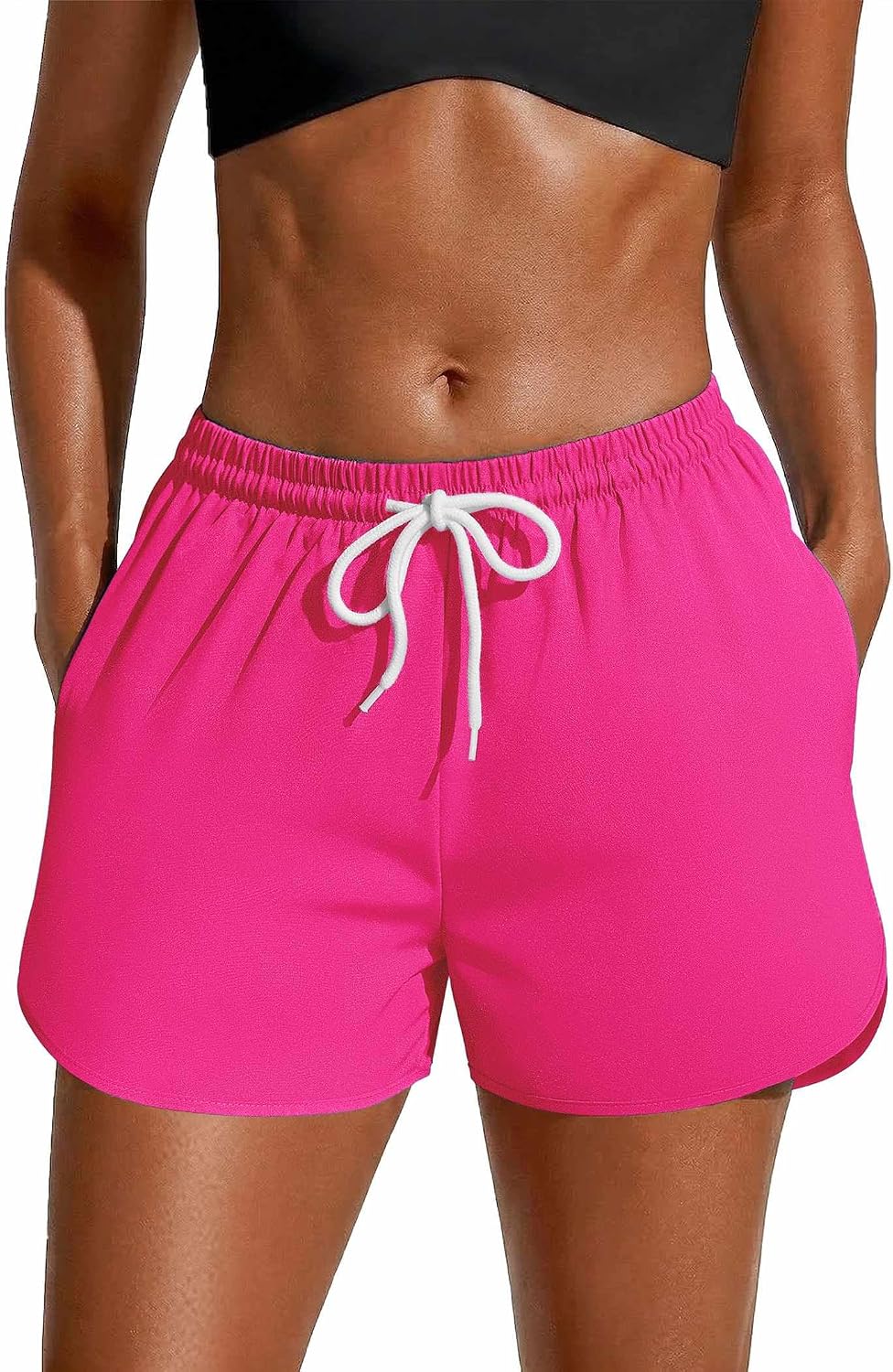 Ekouaer Women's 3" Swim Board Shorts High Waisted Swimsuit Bottoms Tummy Control Swimming Trunks with Liner Pockets