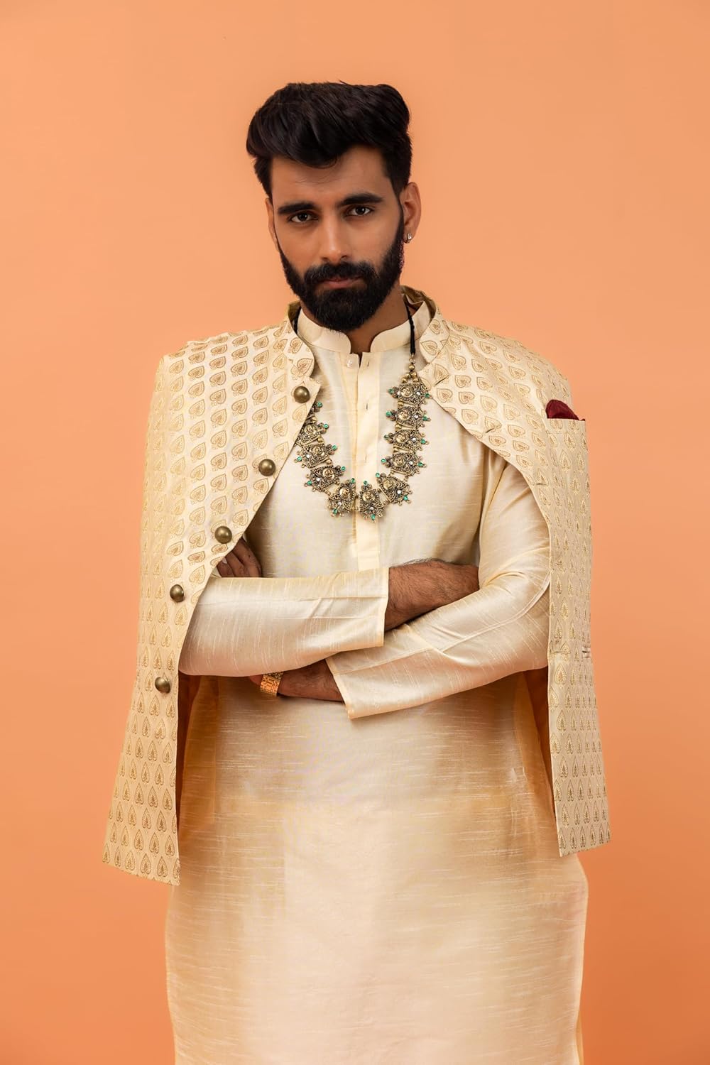 KISAH Men Regular Nehru Jacket KA-5099-42 Cream