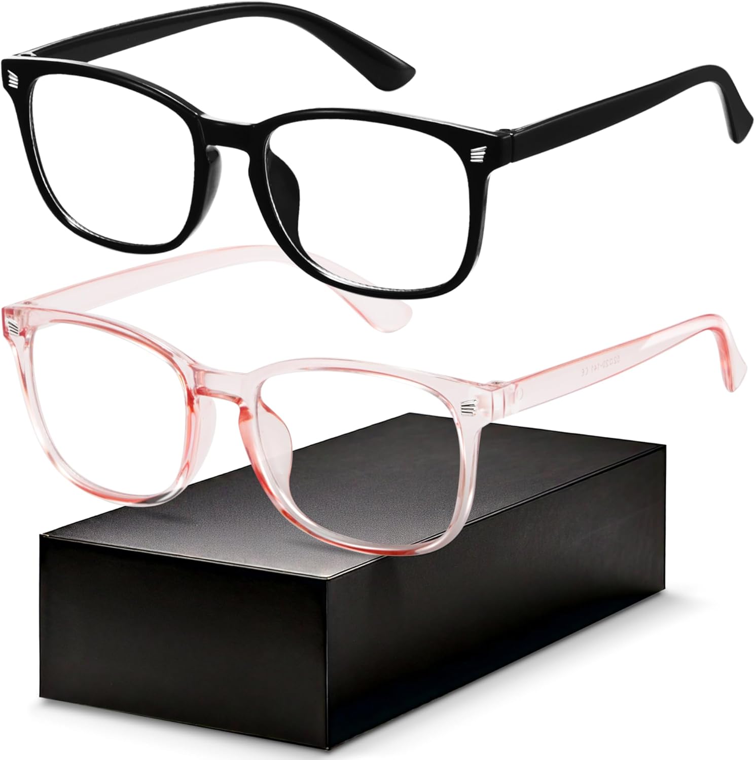 Blue Light Blocking Glasses - Fashion Square Eyeglasses, Anti UV Ray Computer Gaming Glasses Blue Blockers for Women/Men Black & Transparent Pink 2