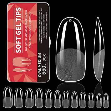 550PCS Almond Gel Nails Tips Pre Etched Clear Full Covers False Soft Acrylic Extensions For Home Art Press On Nail Extensions
