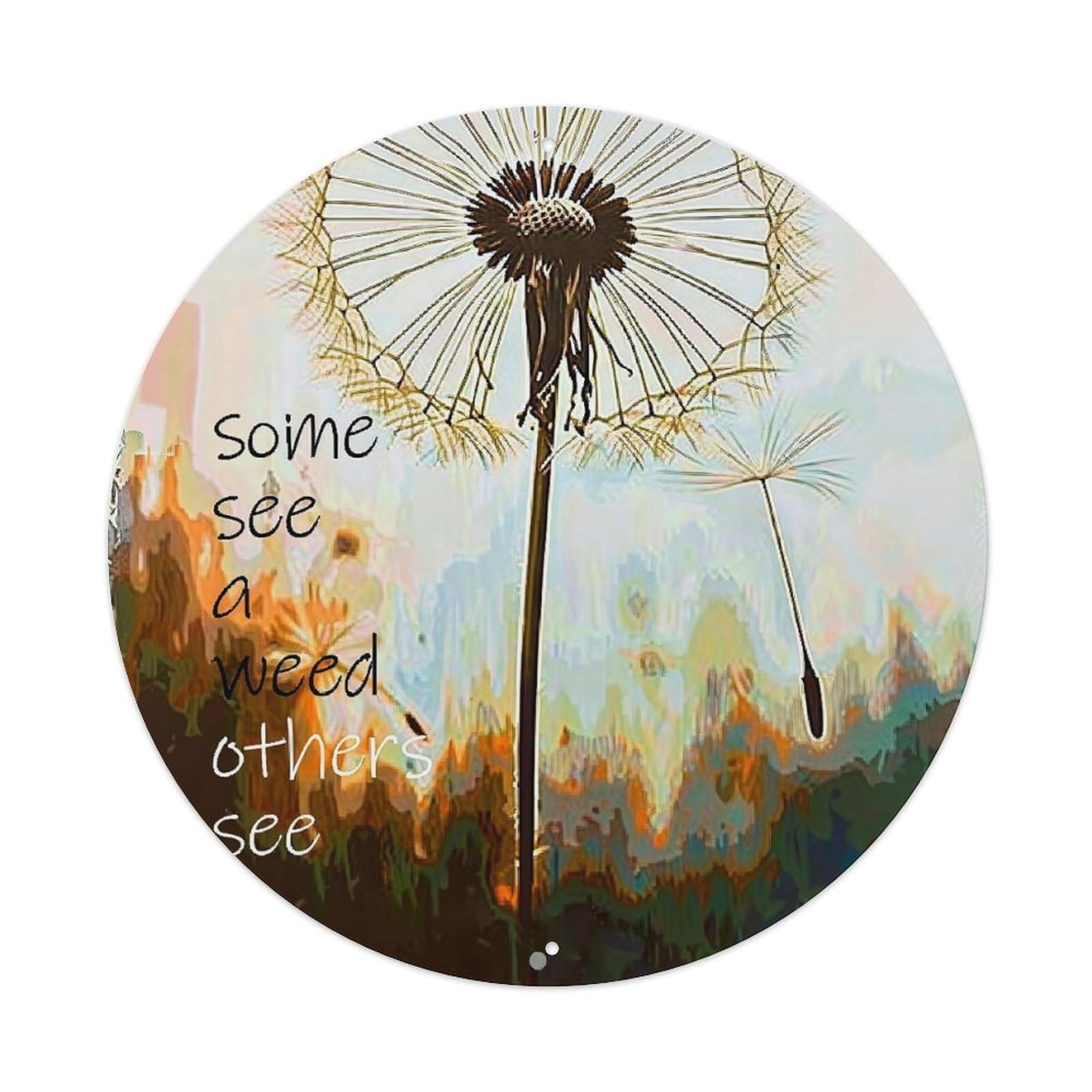 Dandelion Seed Wind Landscape Art Round Tin Sign Retro Metal Sign for Cafe Bar Pub Home Game Room Gym Club Wall Decoration Vintage Metal Poster 8x8 Inch