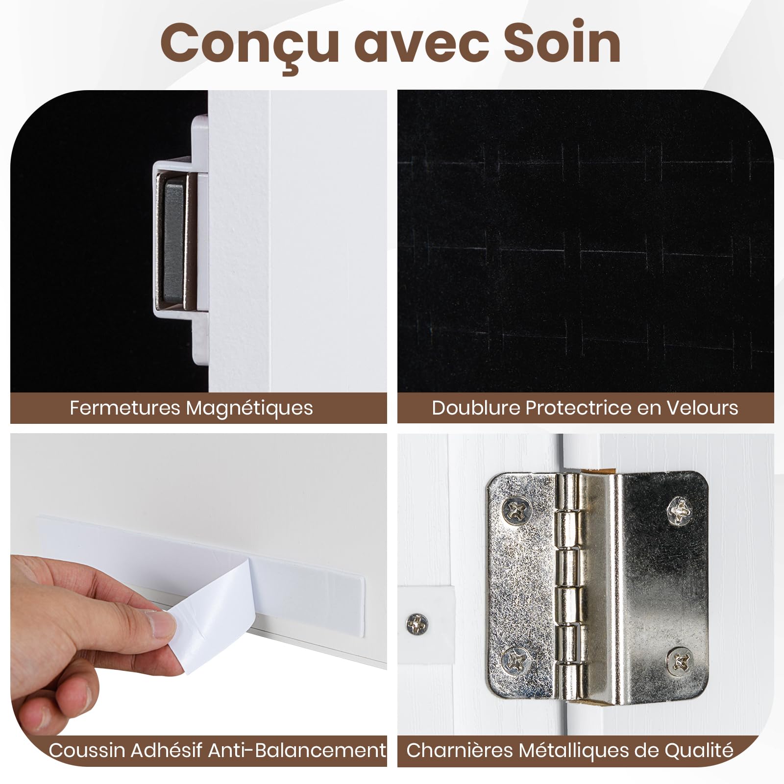 GOPLUS Armoire à Bijoux Mural avec Miroir et 3 Niveaux d’Étagère Intégrée, Armoire de Rangement Cosmétiques Accrochée à la Porte avec Divers Compartiments, Convient pour Salon,Chambre (Blanc)