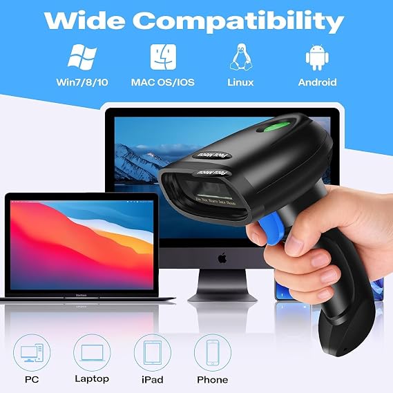 2 Pack Bluetooth 2D Barcode Scanner, 3-in-1 Bluetooth & USB Wired & 2.4G Wireless QR Barcode Reader, PDF417 Data Matrix Handheld Bar Code Scanner Work with Windows, Android, iOS (TM-10B)