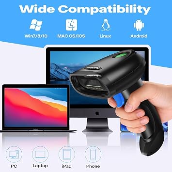 2 Pack Bluetooth 2D Barcode Scanner, 3-in-1 Bluetooth & USB Wired & 2.4G Wireless QR Barcode Reader, PDF417 Data Matrix Handheld Bar Code Scanner Work with Windows, Android, iOS (TM-10B)