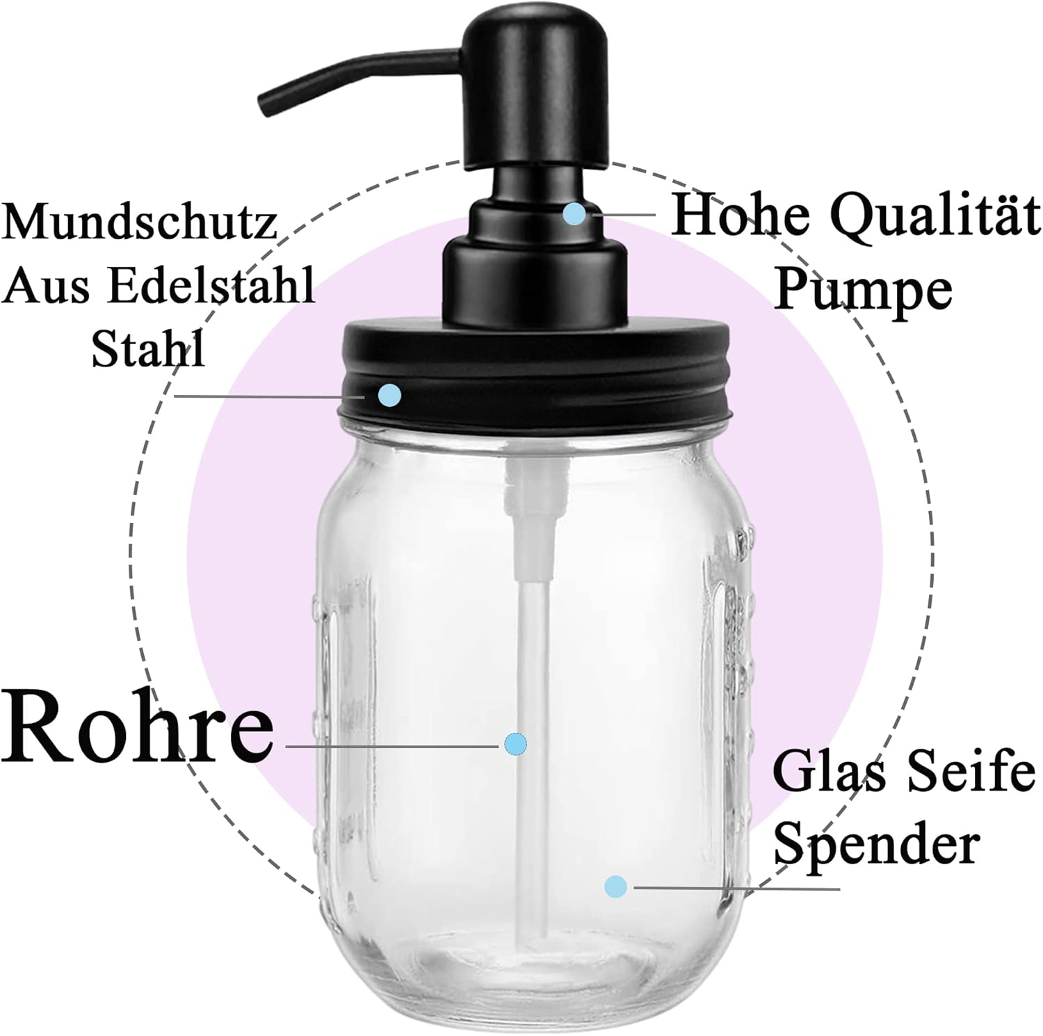 2-Pack Mason Jar Soap Dispenser - 16 oz Thick Clear Glass Soap Dispenser with Rust Proof Stainless Steel Pump and Lid for Liquid/Dish Soap/Lotion, Refillable Dispensers for Kitchen Bathroom Countertop : Home & Kitchen