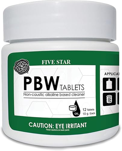 Five Star PBW Tablets - 0.35 oz (1 tableta por 1 galón de agua) 12ct - Growler, Carboy, limpiador de barriles