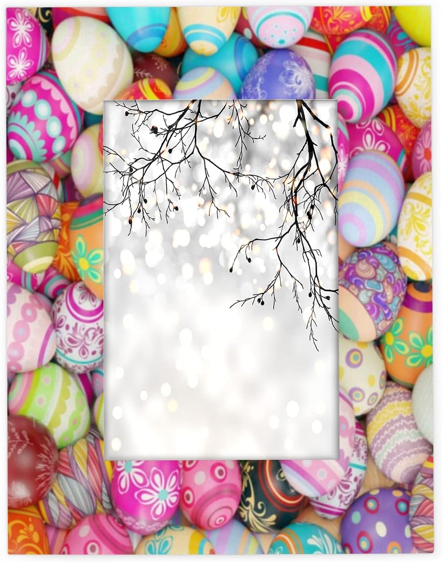 Happy Easter Eggs for Kids-Easter Basket Stuffers-Wood Picture Frames Can Display 4X6 5X7 8x10 11x14 Inch Photos.With Hooks and Brackets,This Frames Can be Displayed Vertically or Horizontally on a Table or Wall