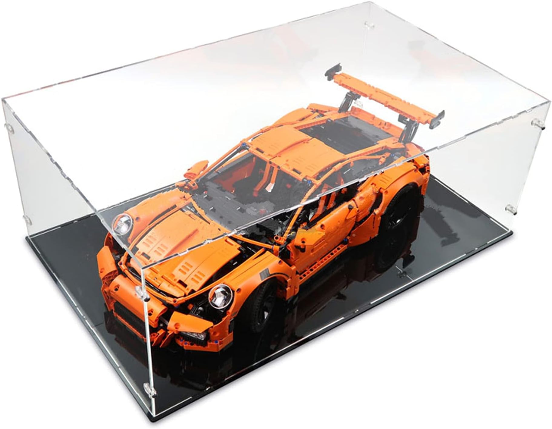 INNERSPACETECA SHOWCASE EXHIBITION FOR LEGO FERRARI DAYTONA SP3 BATMOBILE 1989 ECTO 1 BUGATTI MODEL ACTION FIGURES COLLECTION 64x34x25 cm CRYSTAL PLEXIGLASS ANTI-UV 1:8 1/8 SCALE