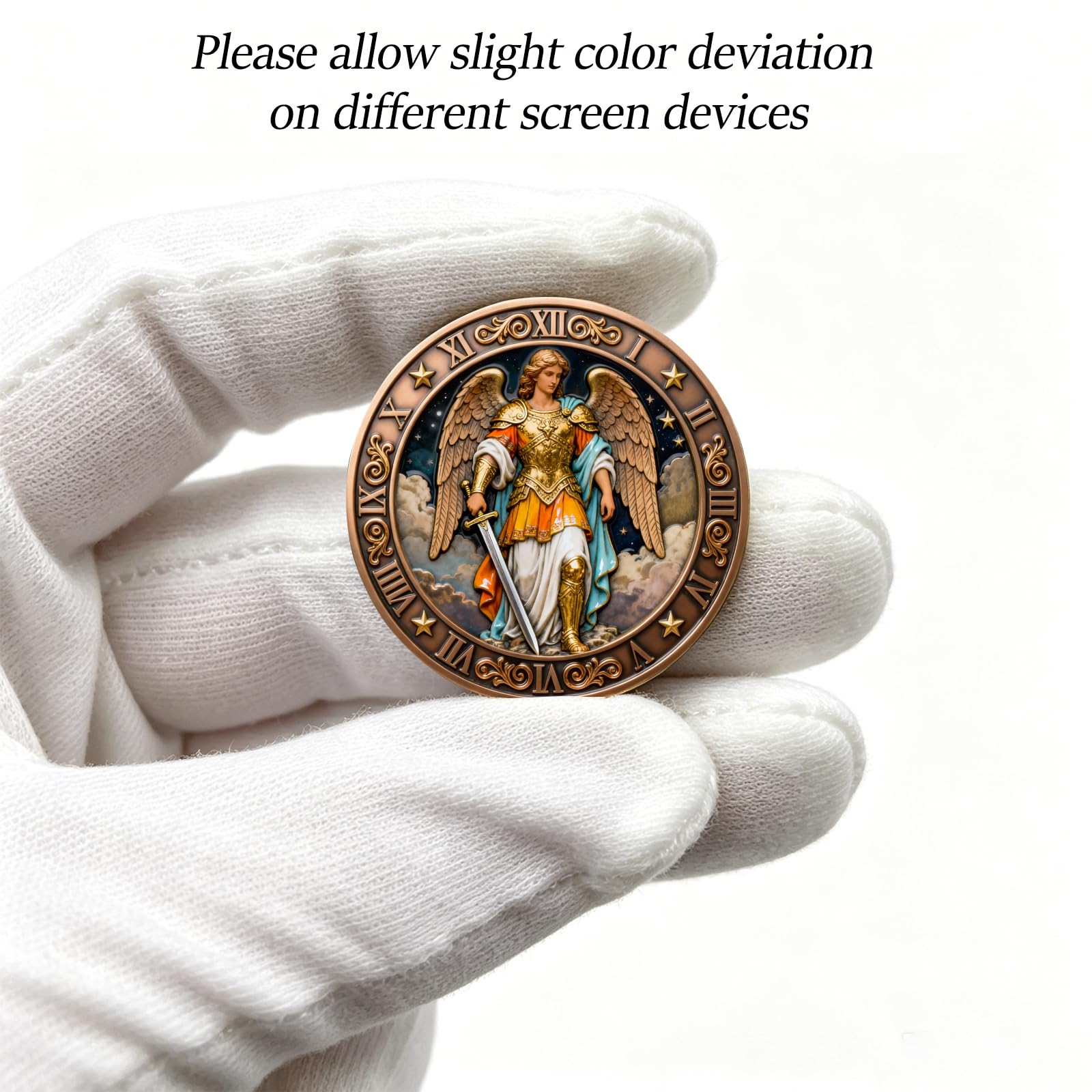 Moneda de protección del arcángel de San Miguel, moneda de ángel de la guarda con oración de San Miguel, moneda religiosa cristiana con funda protectora transparente, acabado antiguo