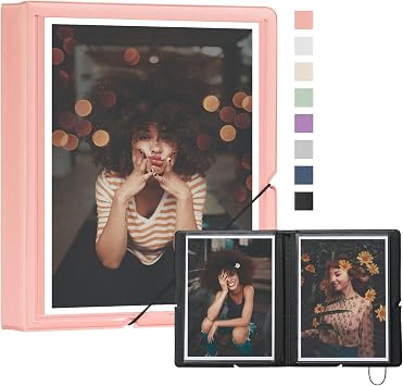 Small Photo Album 5x7 Customizable Cover Plastic 5x7 Photo Book Holds 36 Pockets Mini Picture Album for Wedding Family and Travel Pink