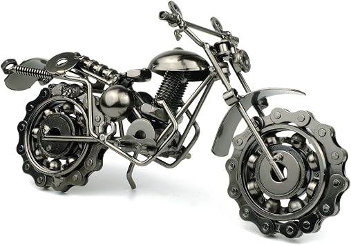 TRANSGOOD Handmade Motorcycle Model with Rolling Wheels, 9" Vintage Steampunk Bike Sculpture, Heavy-Duty Iron Desk Decor, Unique Biker Gift for Dad Husband, Industrial Man Cave Office Home Art B03