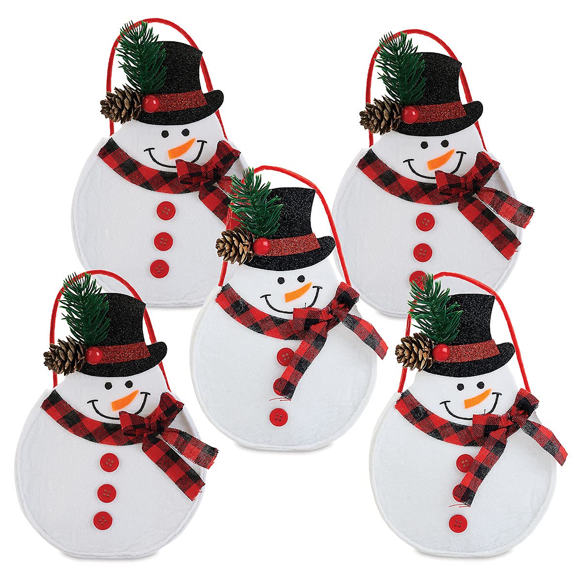 Snowman Joy Christmas Felt Treat Bags - Set of 5, Small Gift Favor Bags, Reusable Wrap, 5" x 7" for Children Holiday Parties Teachers Decorations