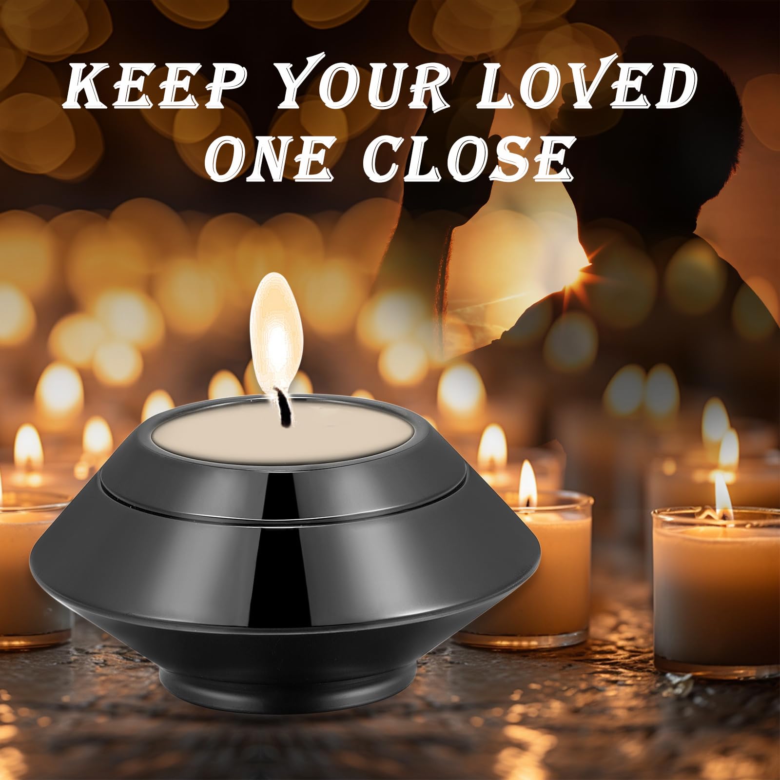 QGJNSGC Small Urn for Human Ashes Cremation Ashes Storage Keepsake Candle Holder Funeral Memorial Ash Holder for Adult Male Dog Urn Cat Urn Stainless Steel Funeral (Black) - Image 3