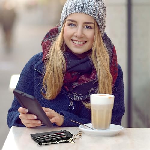 Miniatura 6 de Sodsay Estuche para tarjetas cartera delgada con bolsillo frontal para mujer sujetatarjetas con llavero