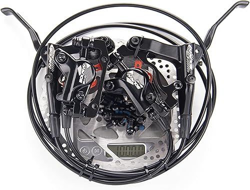 Vista 7 de BOLANY Juego de frenos de disco aceite hidráulico MTB bicicleta aleación de aluminio delantera derecha 31.496 in izquierda trasera 55.118 in 1 par