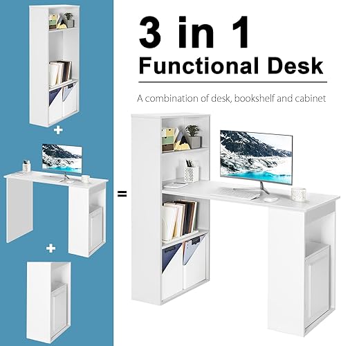 Miniatura 4 de SILKYDRY Escritorio para computadora con estantería, escritorio moderno de 48 pulgadas con estantes de almacenamiento y soporte para CPU, estación