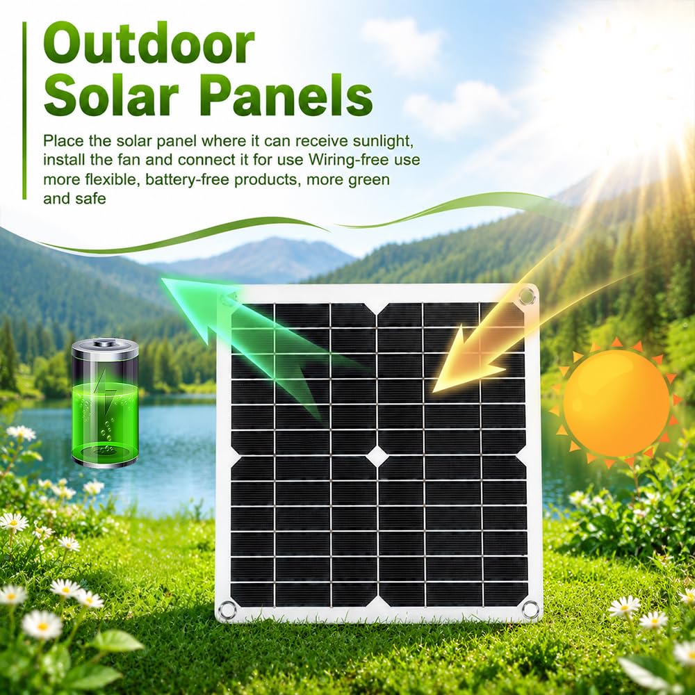 Solar Ventilator Gewächshaus, 16W Solarlüfter Gartenhaus mit DC Doppelventilator, Ventilator Solarbetrieben mit Saugnapf und Haken für Kleine Hühnerställe, Fenster Auspuff, Gewächshaus Zubehör