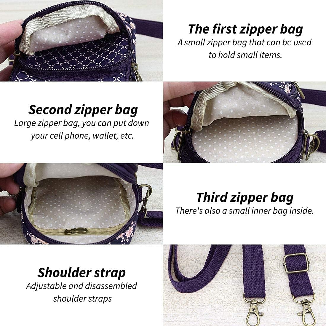 Small Crossbody Bag for Women Floral Cell Phone Purse Wallet Mini Shoulder Handbag Ladies Canvas Coin Pouch - Image 7