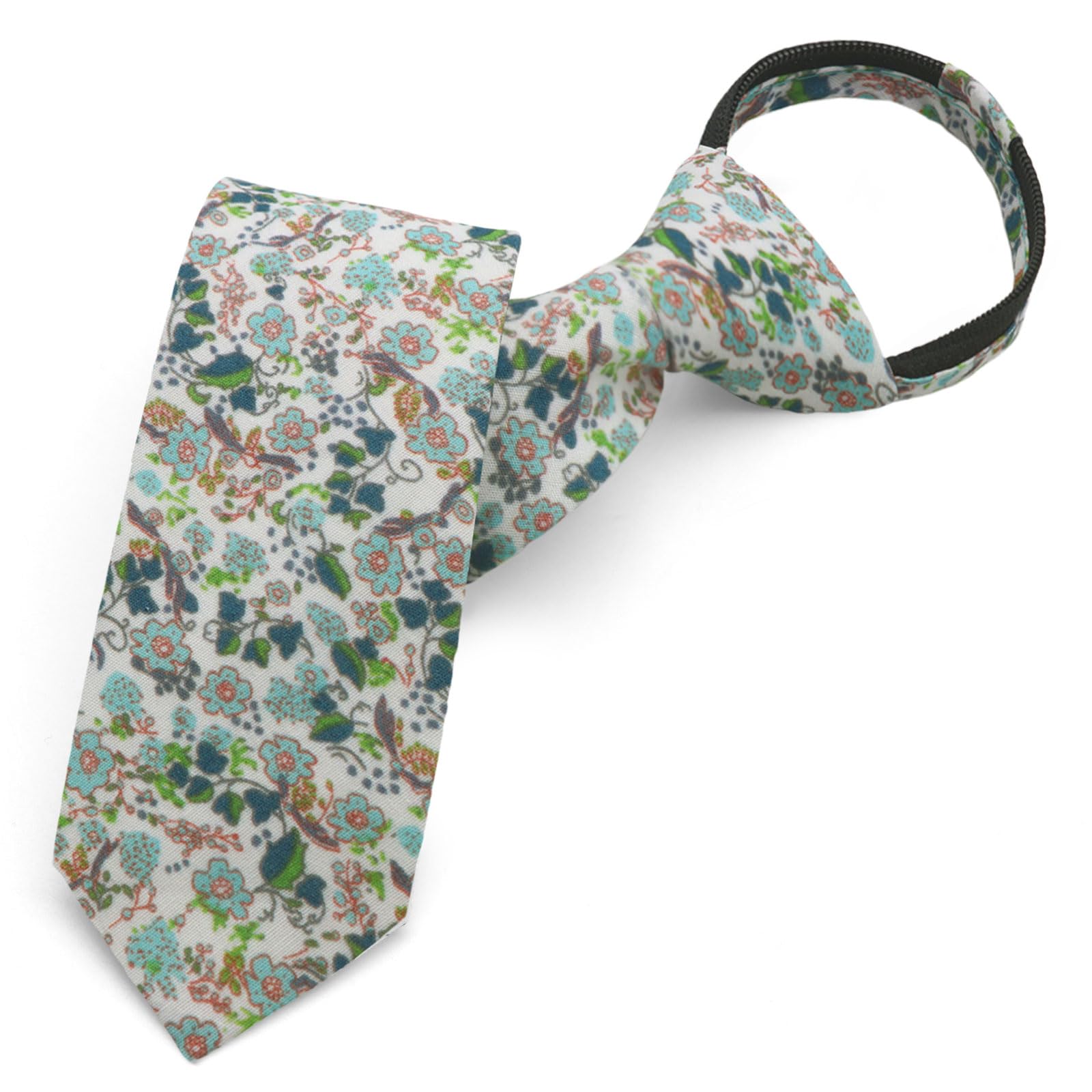 Luckyvestir Boys Zipper Floral Tie for Kids 14" Pre-Tied Cotton Tie Linen Adjustable Necktie for Wedding Graduation Daily