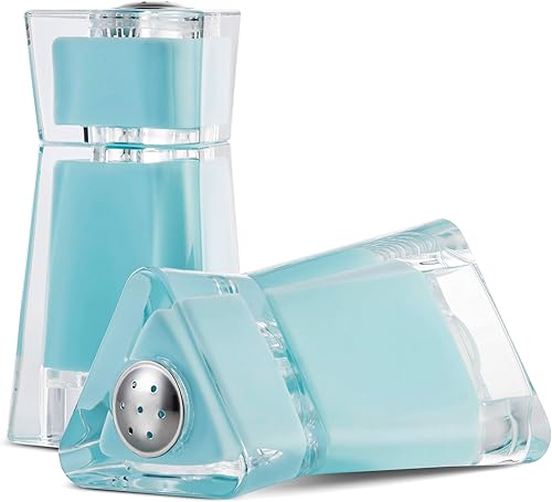 Miniatura 4 de MITBAK Salero y pimentero acrílico turquesa (juego de 2 piezas) Elegantes dispensadores de sal y pimienta con agujeros de tamaño perfecto para