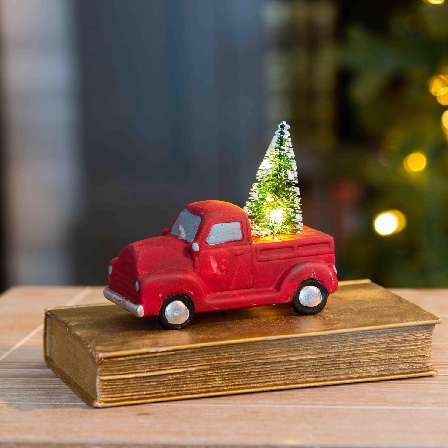 New Creative Classic Winter 5" H Holiday Truck with Tree Light Up Ceramic Statuary, Red
