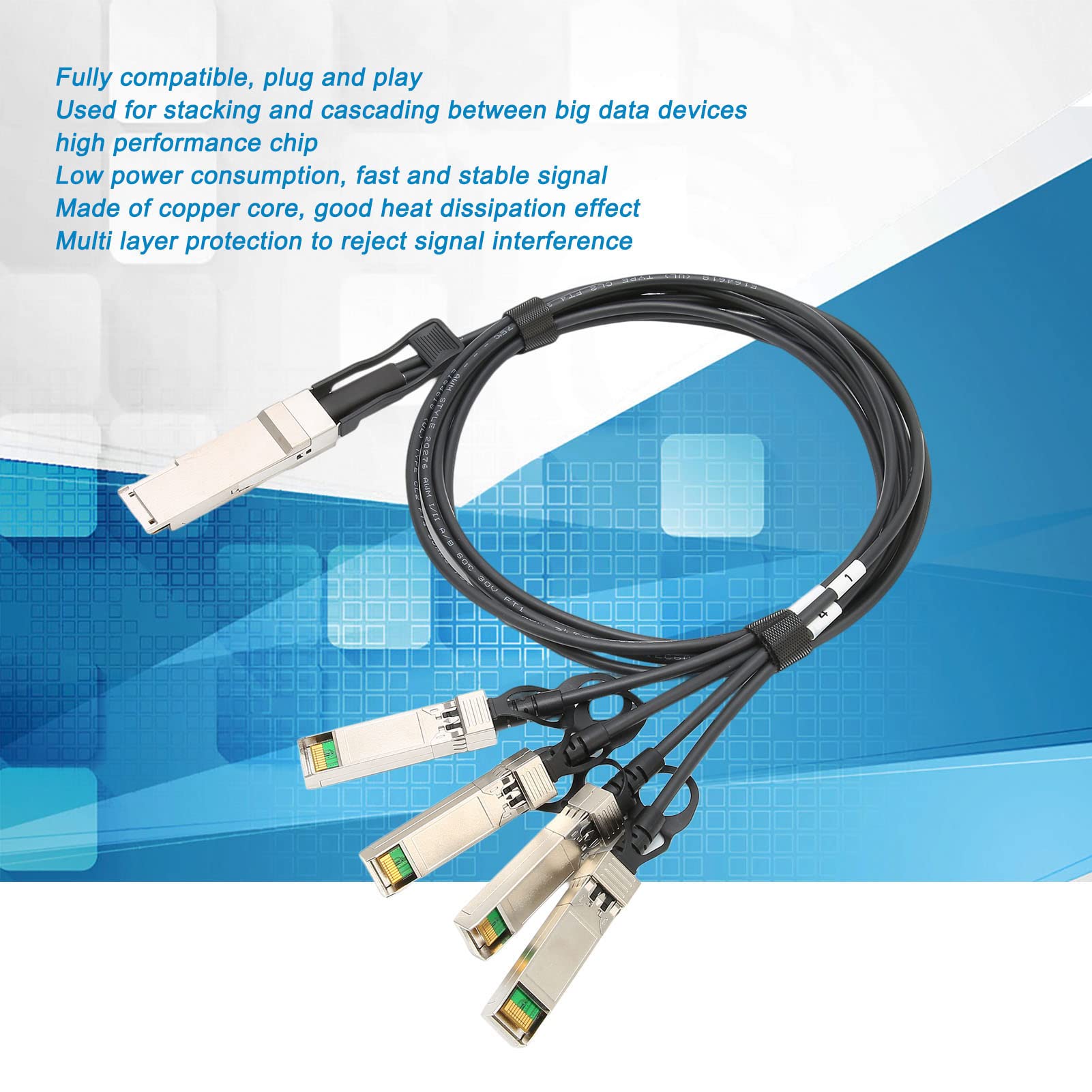 Câble DAC QSFP28 40G, Câble QSFP+ vers 4 SFP+ Direct Attach, 1 Mètre pour pour pour H3C, pour Juniper, pour pour ZTE, pour pour Entel, pour Extreme