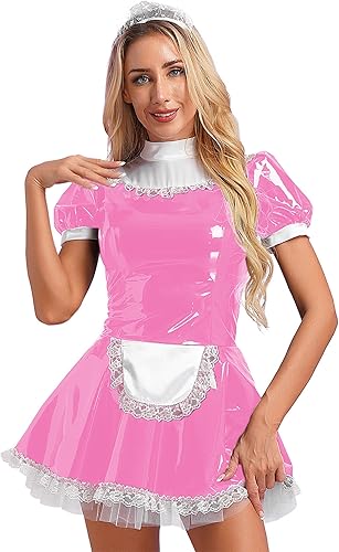 Miniatura 2 de Vestido de sirvienta de látex francés de manga corta para mujer, disfraz de cosplay con delantal