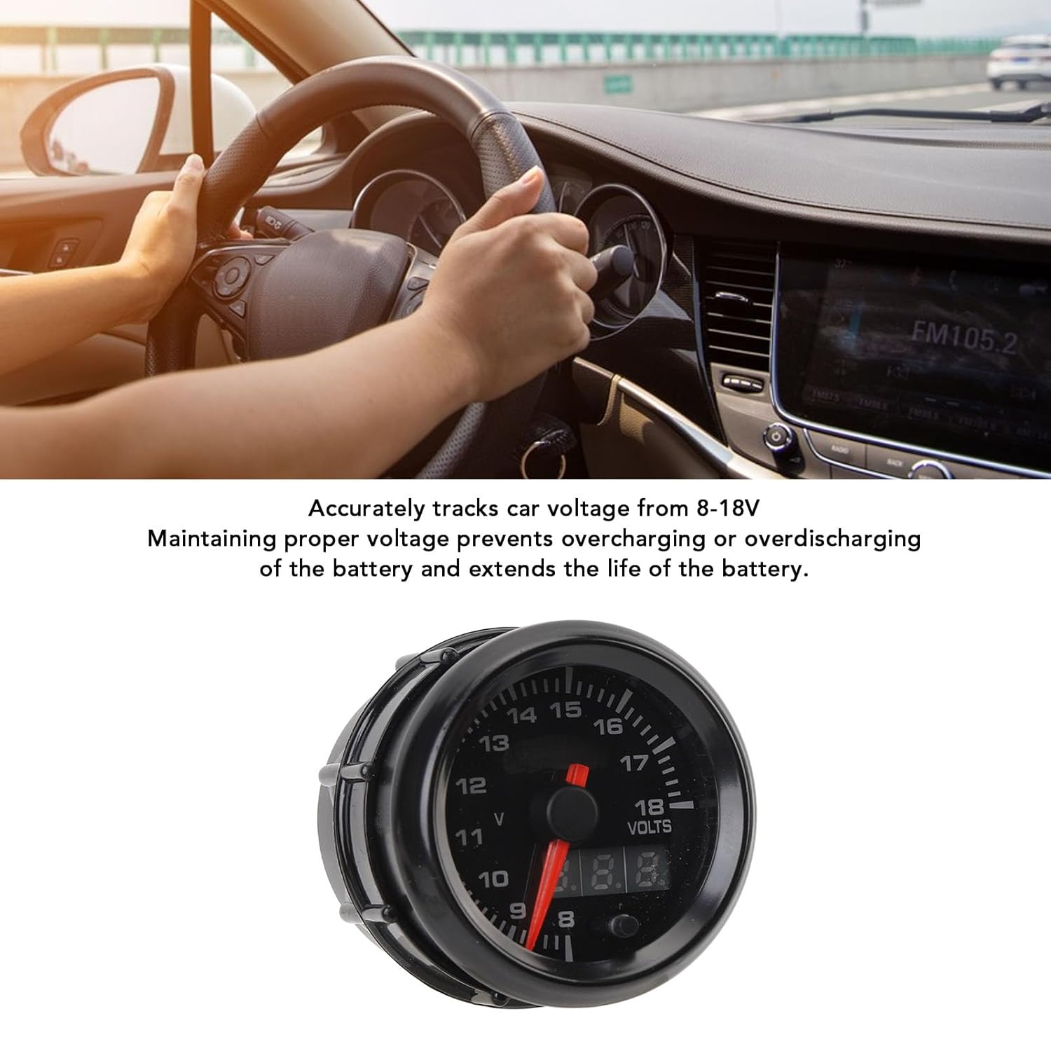 2 Inch 52mm Car Digital Voltmeter 8 to 18V LED Car Voltage Gauge Meter for All DC12V Cars