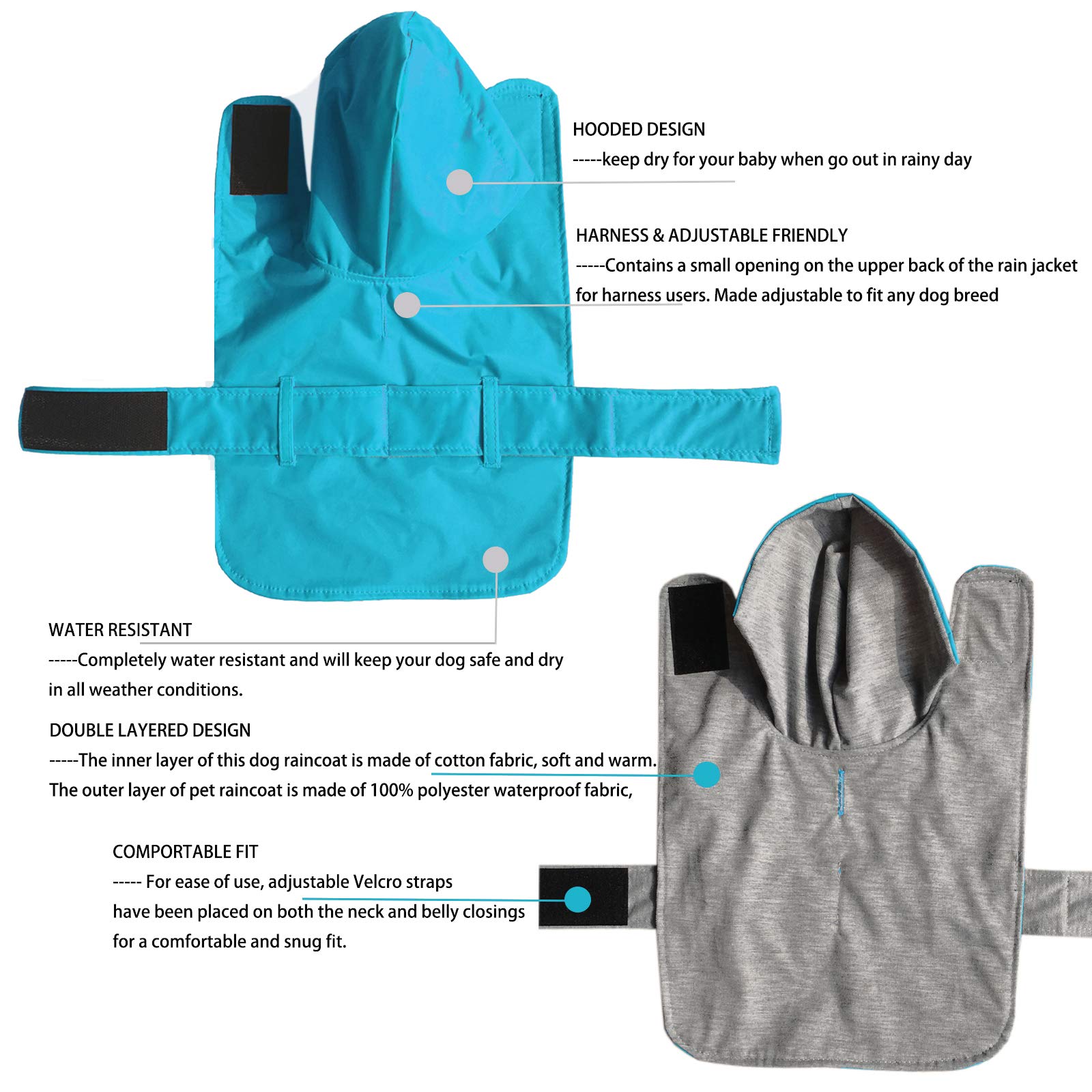LeerKing Hunderegenmantel mit weichem Futter Regenjacke Wasserdicht Regenmantel Hund für kleine, mittlere und große Hunde Länge 11 bis 71 Blau S